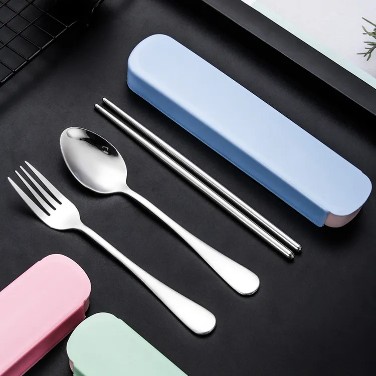 韩式餐具可爱便携餐具套装学生家用叉勺筷三件套筷子勺子收纳盒