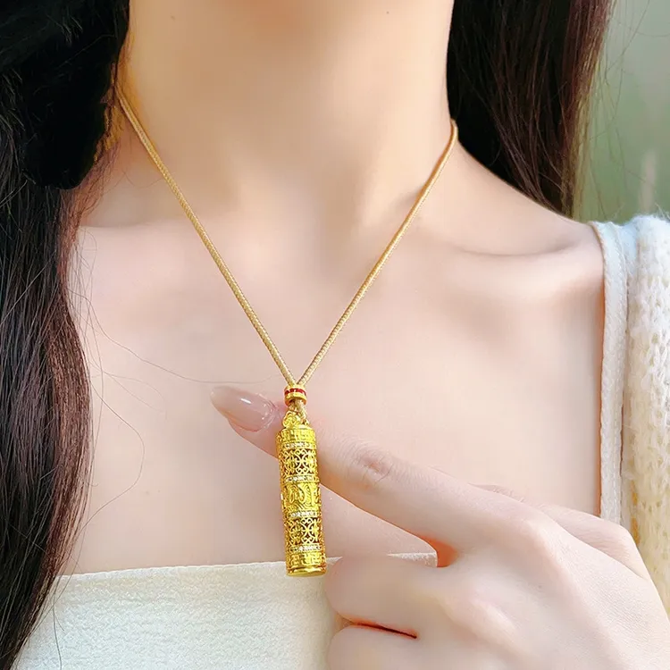 铜合金布艺项链 金店同款强保色古法八宝随身金佛项链绳毛衣链