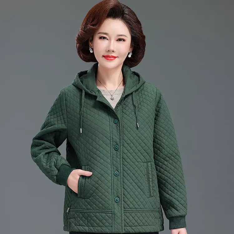 妈妈装夹棉外套女2024新款中老年女装秋冬休闲纯棉连帽保暖小棉衣