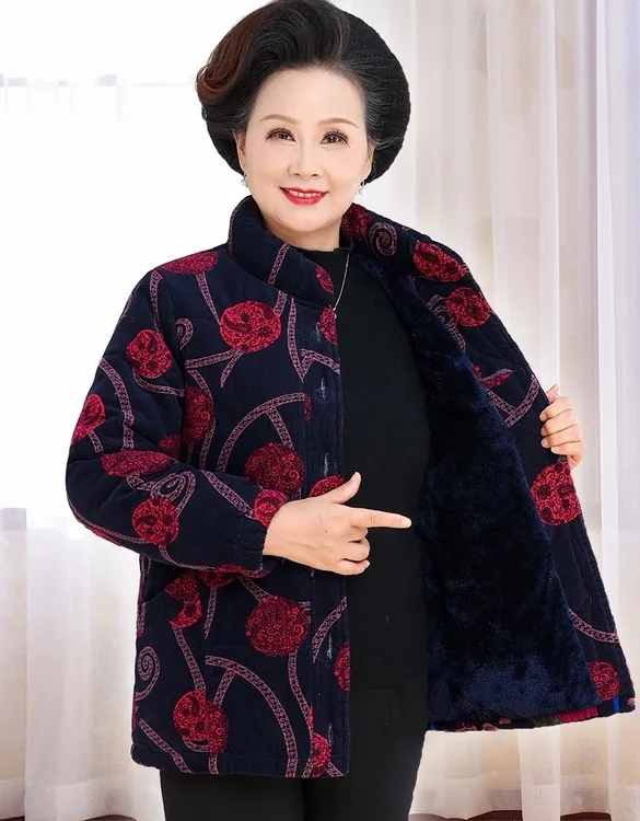 中老年女冬季加厚棉衣奶奶装加绒保暖妈妈宽松大码外套棉袄棉服