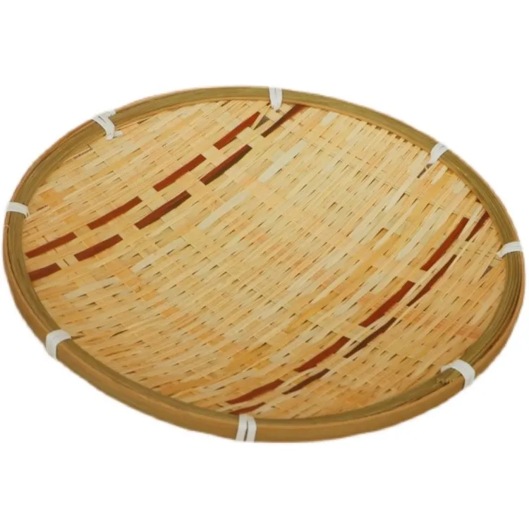 手工竹编制品圆形竹篮子收纳筐果盘编织馒头筐家用饭店竹制圆形