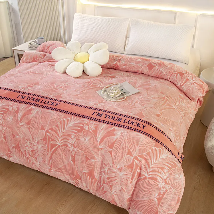 加厚加绒牛奶绒有橙印花被罩双A面绒被罩单人学生宿舍毛绒被罩