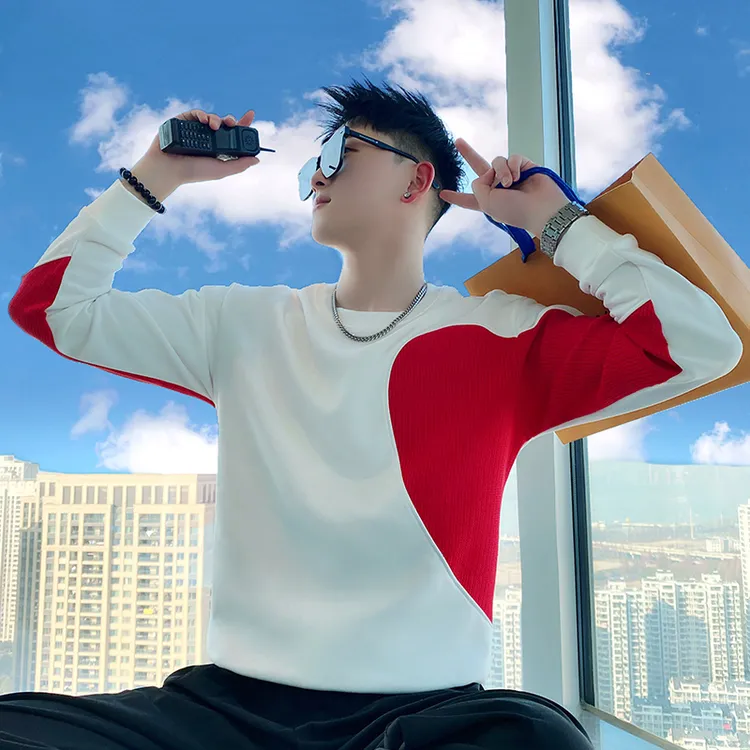 红色爱心卫衣男士春秋季2026年新款圆领长袖T恤情侣装外套上衣服