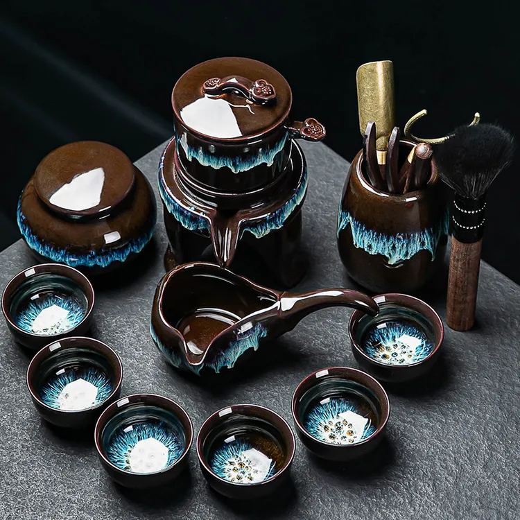 懒人功夫茶具套装陶瓷家用窑变建盏办公室茶杯泡茶器自动石磨茶壶