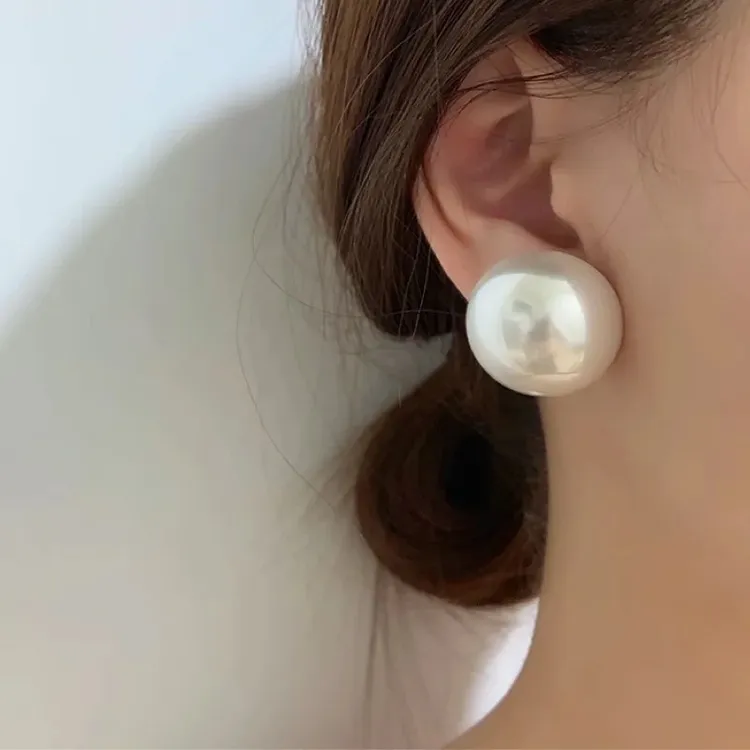 合金耳饰 大号珠珠耳钉港风半圆形基础款耳环复古气质网红ins耳饰