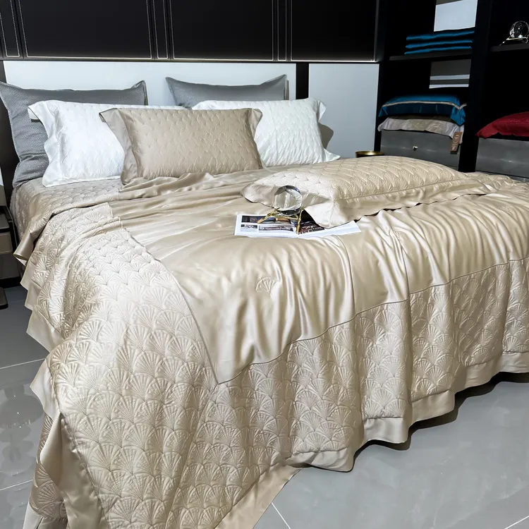 【高端100%蚕丝填充夏被】进口兰精天丝立体浮雕夏凉被四件套