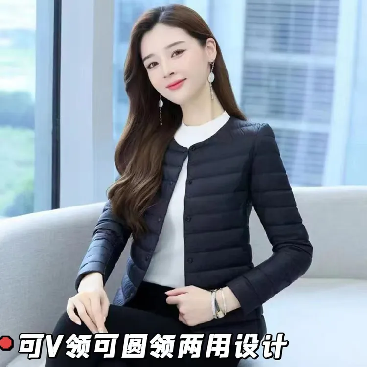 2025新款棉衣女士短棉袄内外两穿短款薄款防寒纯色无领小棉袄棉服