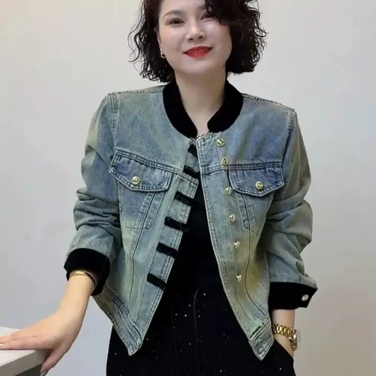 新中式国风牛仔外套女装春秋季2025新款高级感休闲短款唐装上衣服