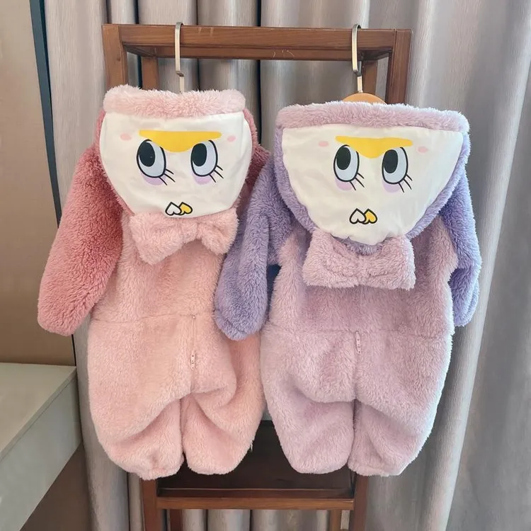 现货婴儿连体衣秋冬男童爬服女童超萌法兰绒秋冬款加厚睡衣家居服