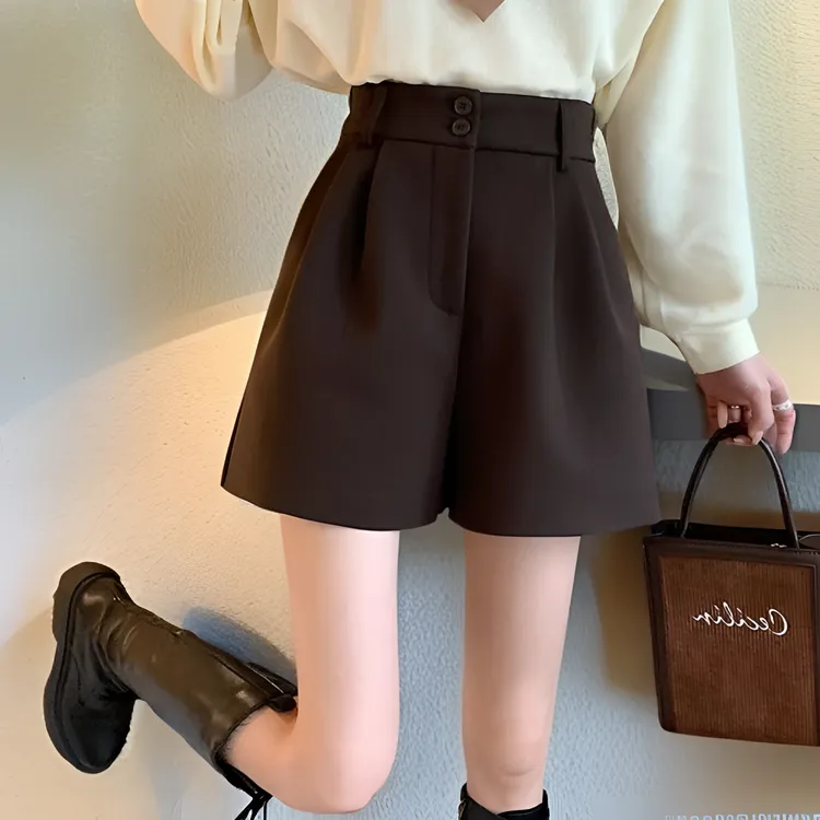 2025秋冬毛呢阔腿短裤女高腰显瘦时尚百搭韩版休闲小个子阔腿靴裤