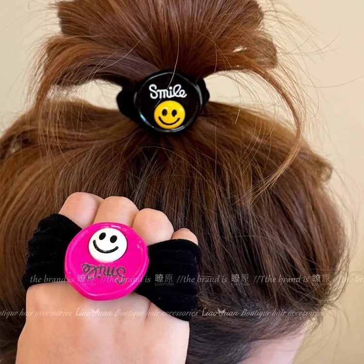 敲治愈~可爱笑脸发圈头绳女2024新款高弹加粗毛巾圈耐用皮筋发绳