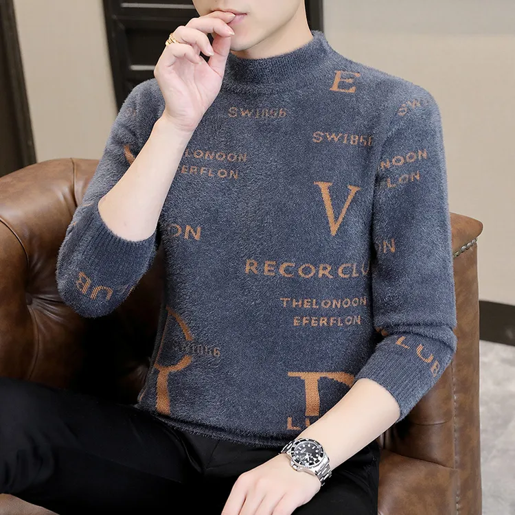 男士针织衫秋冬季新款半高领打底衫百搭上衣服双面绒加厚保暖毛衣