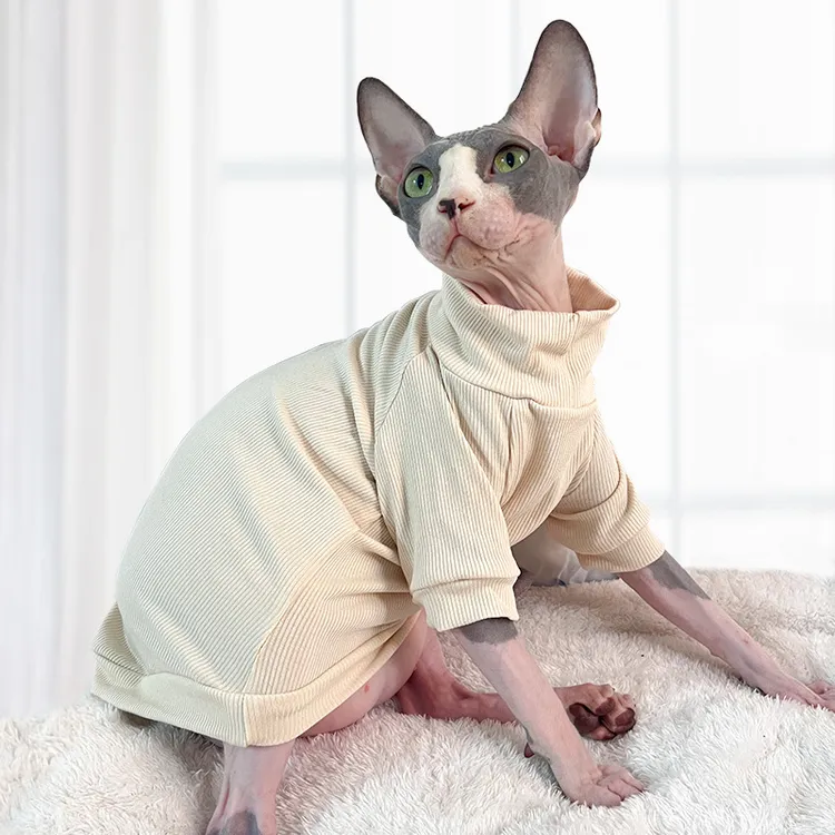 无毛猫衣服秋冬款斯芬克斯德文衣服秋冬中厚醇棉弹力T恤抓绒耐舔
