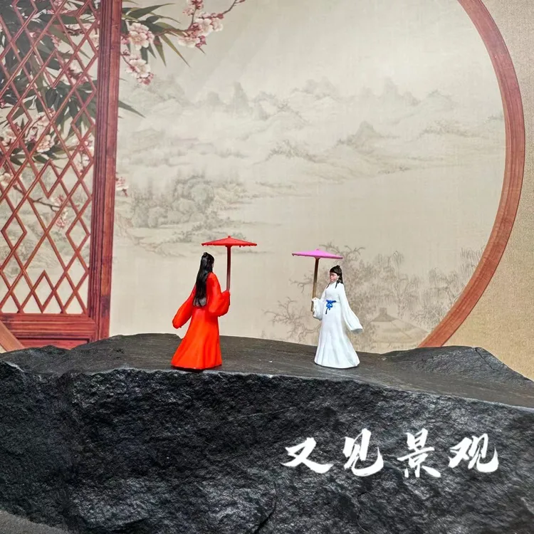 撑伞美女——13树脂人物微景观摆件奇石沙盘假山置景装饰摆盘都可用