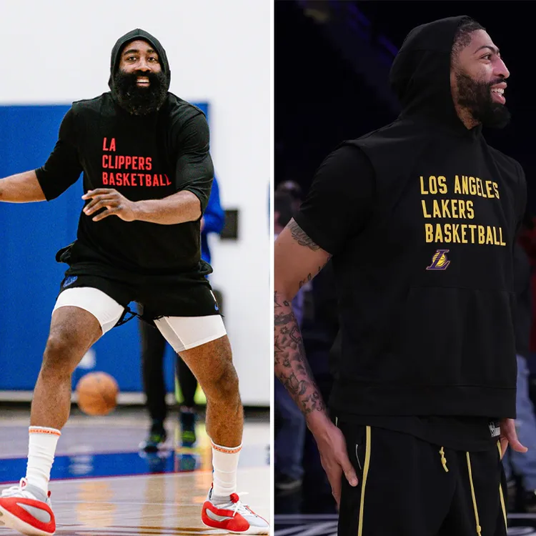 新赛季湖人快船同款训练投篮服美式勇士太阳篮球无袖卫衣运动帽衫