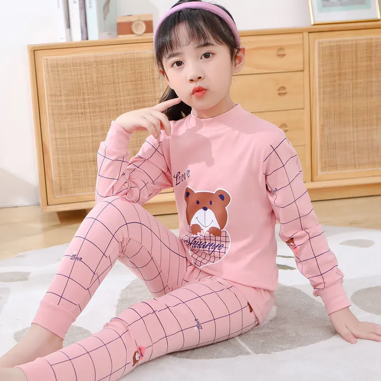 儿童纯棉内衣套装中大童秋冬棉毛衫男童女童薄款长袖宝宝秋衣秋裤