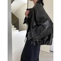 秋冬新款女装新款美式复古港风皮衣外套显瘦网红设计感6699