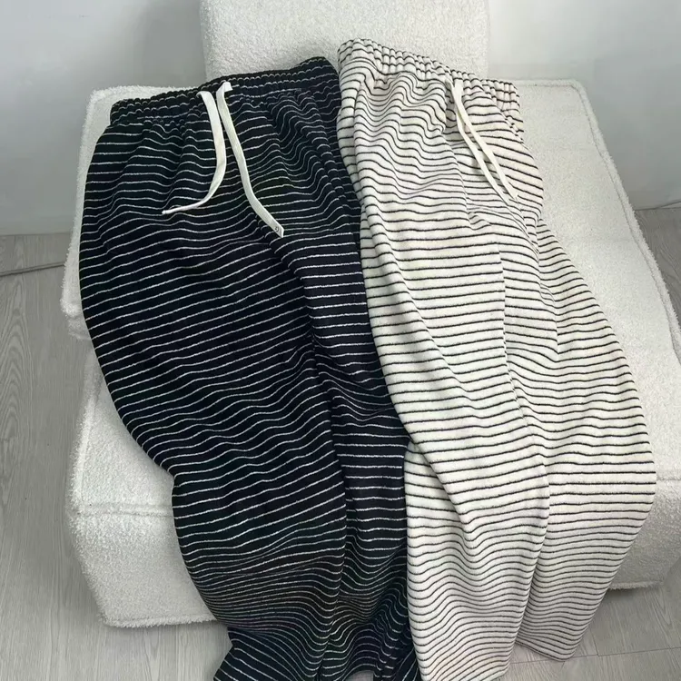 冬季新款休闲条纹裤洋气针织百搭宽松潮流