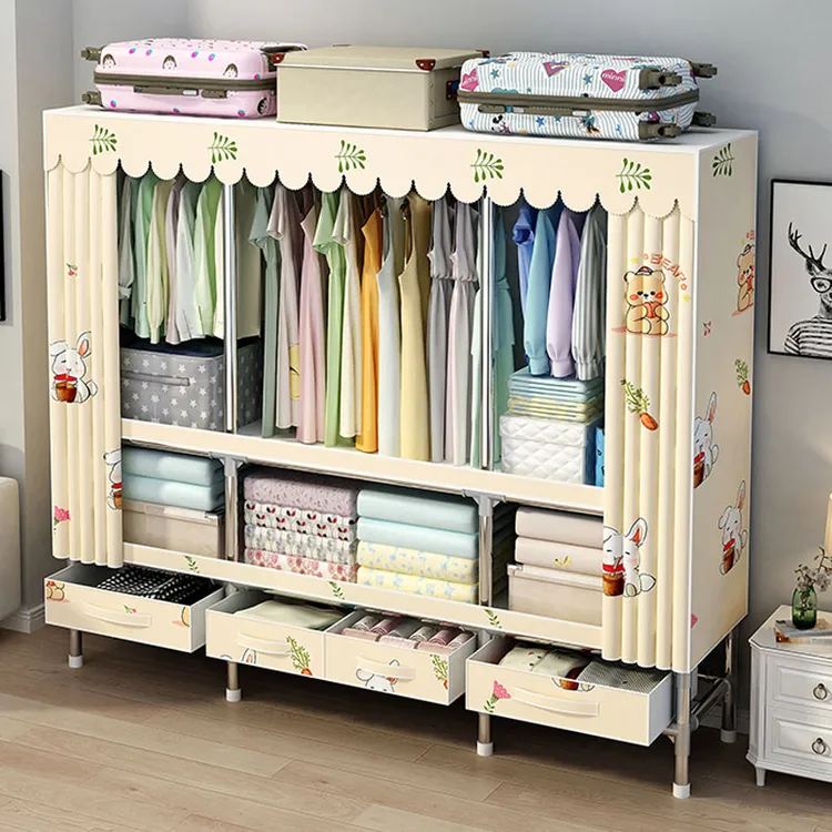 带抽屉全合金钢管简易整体加粗结实组装耐用租屋出租房收纳承重