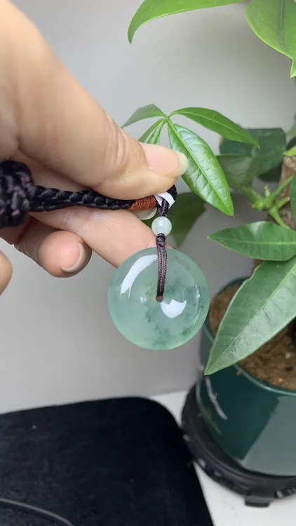 天然缅甸A货翡翠冰飘蓝花平安扣吊坠妈妈时尚百搭编织挂坠镶嵌