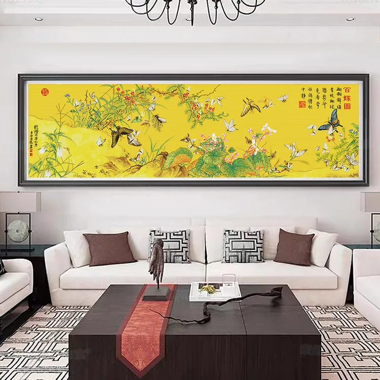 【美娜丽莎】中国风刺绣古绢布郎世宁百蝶图十字绣满绣大格无勾边