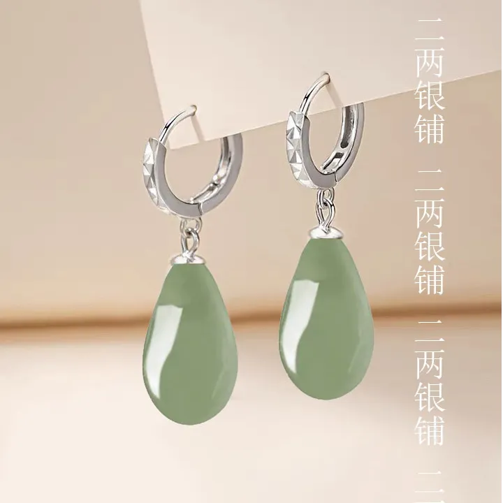 气质东陵玉水滴耳环s925纯银耳坠网红火爆轻奢高级感时尚显瘦耳饰