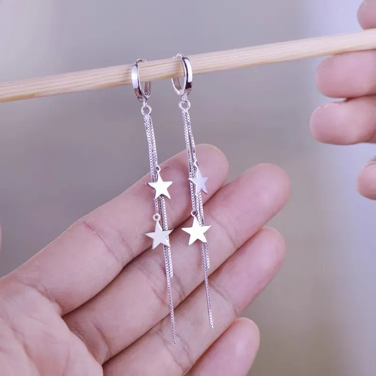 925银耳饰 s925纯银流苏耳环女长款星星大气时尚耳坠气质显瘦耳饰