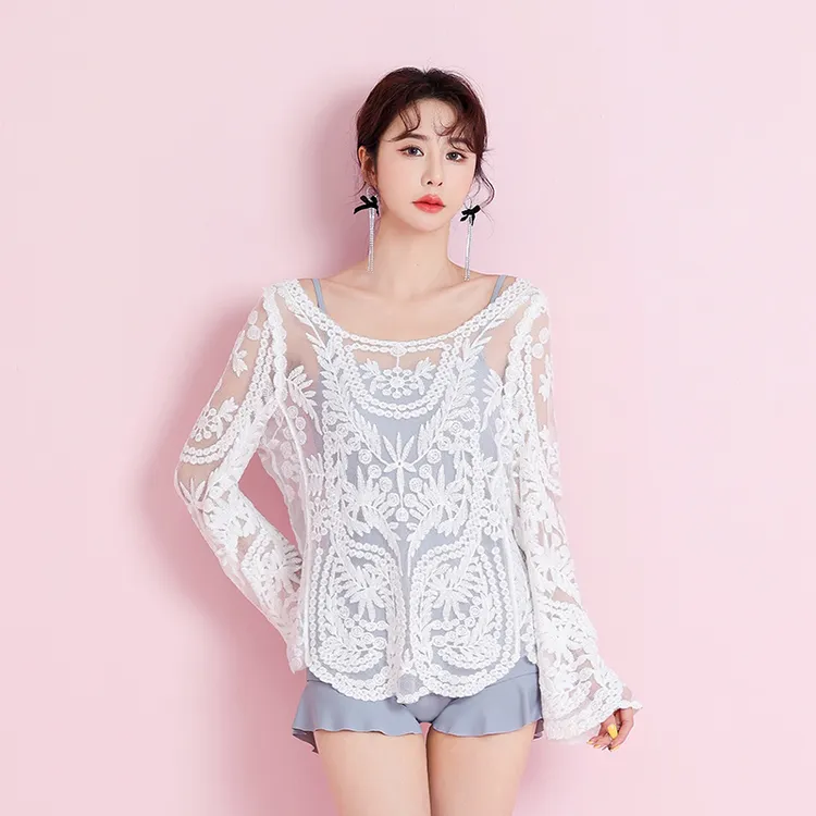 泳衣女款泡温泉时尚度假女士连体平角显瘦遮肉泡温泉性感泳装蕾丝