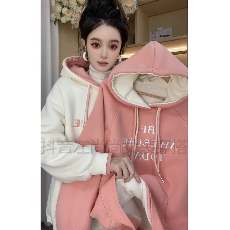 【巨厚短款-小版型-9341】新款加厚北极绒卫衣宽松百搭通勤连帽上衣