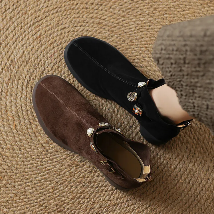 洋气百搭/3cm羊皮复古真皮短靴女英伦风春秋单靴加绒秋冬马丁靴女