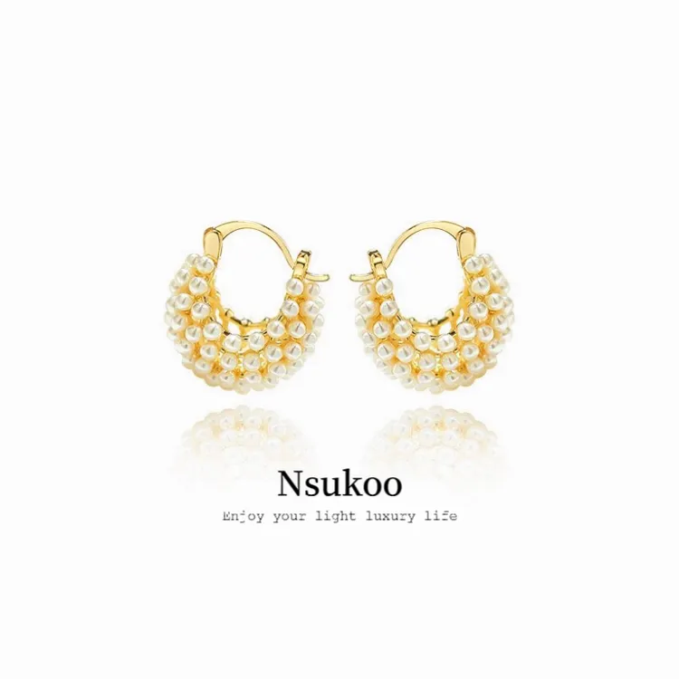 铜合金仿珍珠耳饰 E0341 时尚轻奢经典优雅小女人气质贝珠耳圈