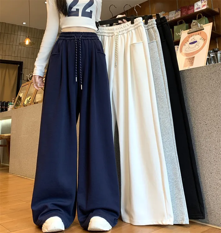 2024新款秋冬季新款抽绳网红爆款阔腿高腰垂感显瘦百搭休闲运动裤
