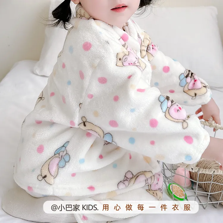 宝宝法兰绒睡衣男女孩秋冬款婴儿童保暖加绒家居服套装