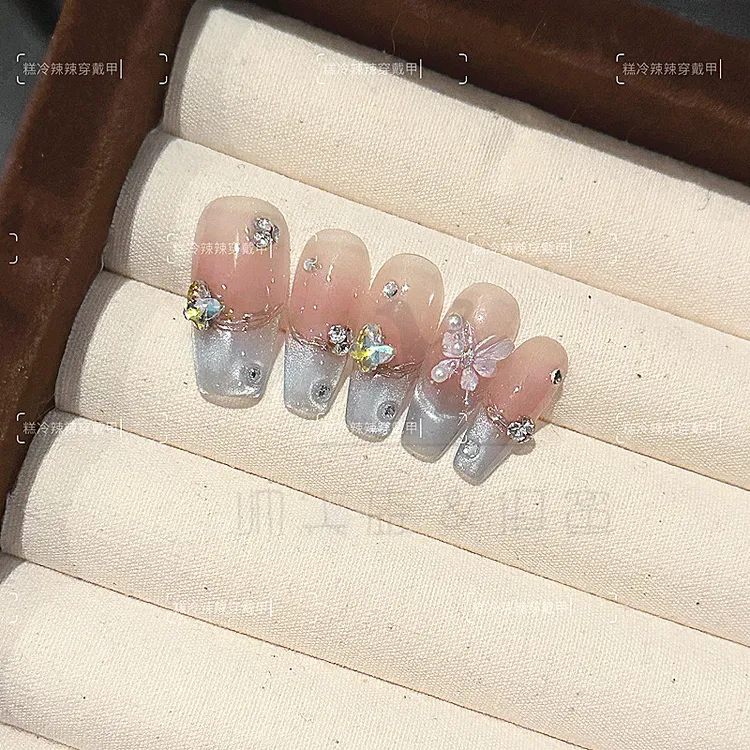 【掉钻包补】【假日舞会】貓眼穿戴甲穿手工制作蝴蝶美甲