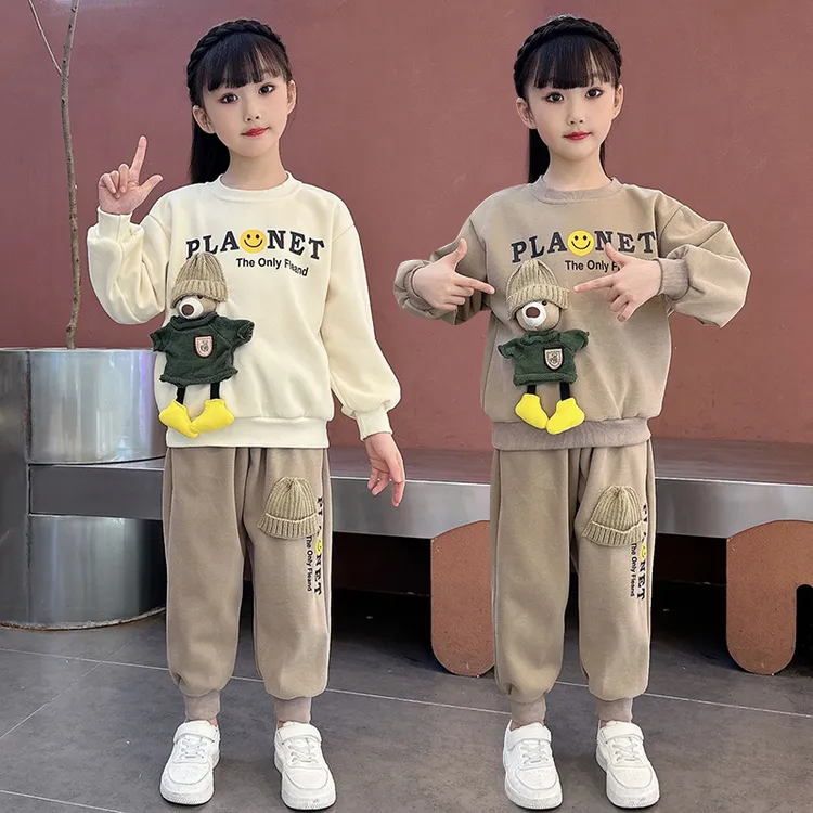 女童春秋卫衣套装2025新款冬季6-12岁运动两件套加绒加厚儿童15岁