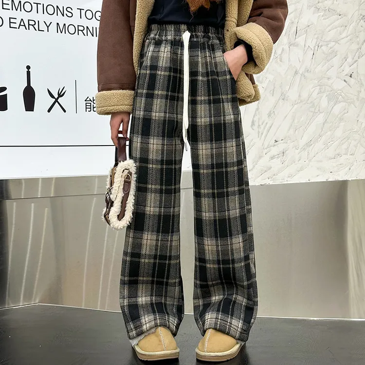 女童格子阔腿裤2025新款春季女大童秋冬休闲裤儿童冬季宽松裤子潮