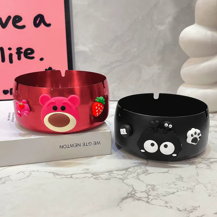 不锈钢烟灰缸防飞灰家用客厅茶几摆件可爱卡通草莓熊办公室烟缸