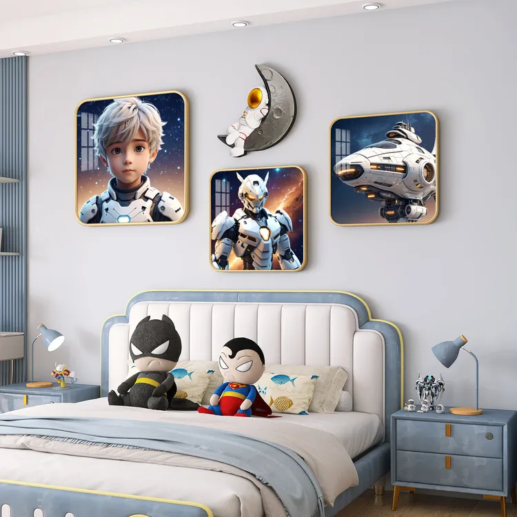 现代男孩儿童房装饰画女孩卧室床头背景墙太空宇航员挂墙壁画挂画