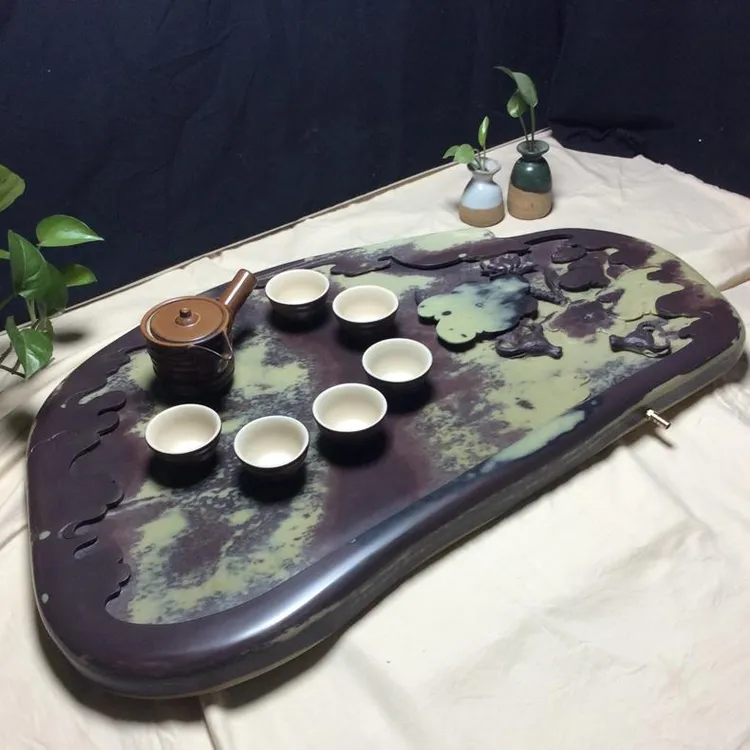 贵州天然紫袍玉带石茶盘艺术设计手工雕刻办公家用排水大号茶台