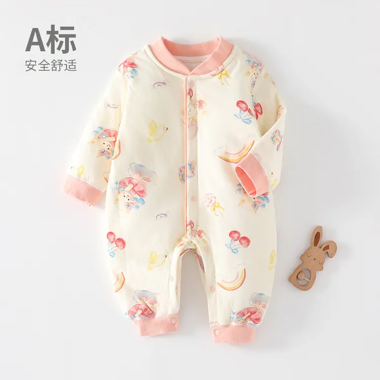 新生婴儿衣服秋冬季夹棉连体衣宝宝40克薄棉保暖哈衣纯棉无骨爬服