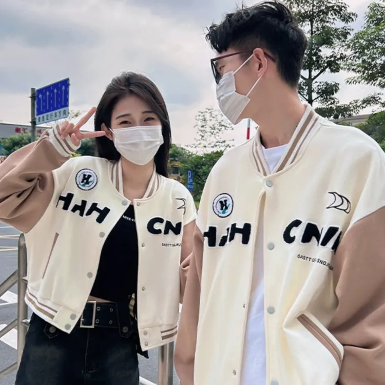新款春秋情侣装一男一女短款棒球服长袖潮流设计感时尚港风外套装