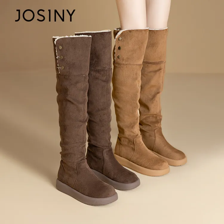 卓诗尼加绒保暖不过膝长筒靴女2025冬季新款休闲百搭软底时装靴
