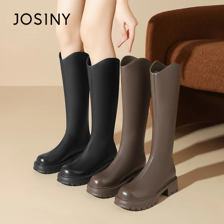 JOSINY/卓诗尼秋冬骑士靴厚底高筒靴小个子女靴时尚百搭粗跟过膝