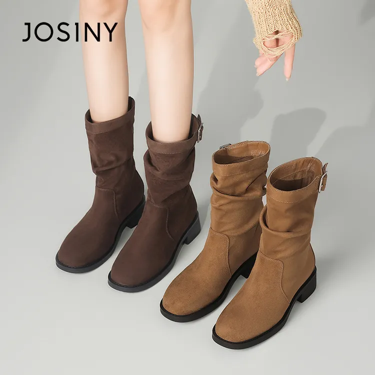 卓诗尼美拉德短靴2025冬季女款复古废土风短靴粗跟西部牛仔堆堆靴