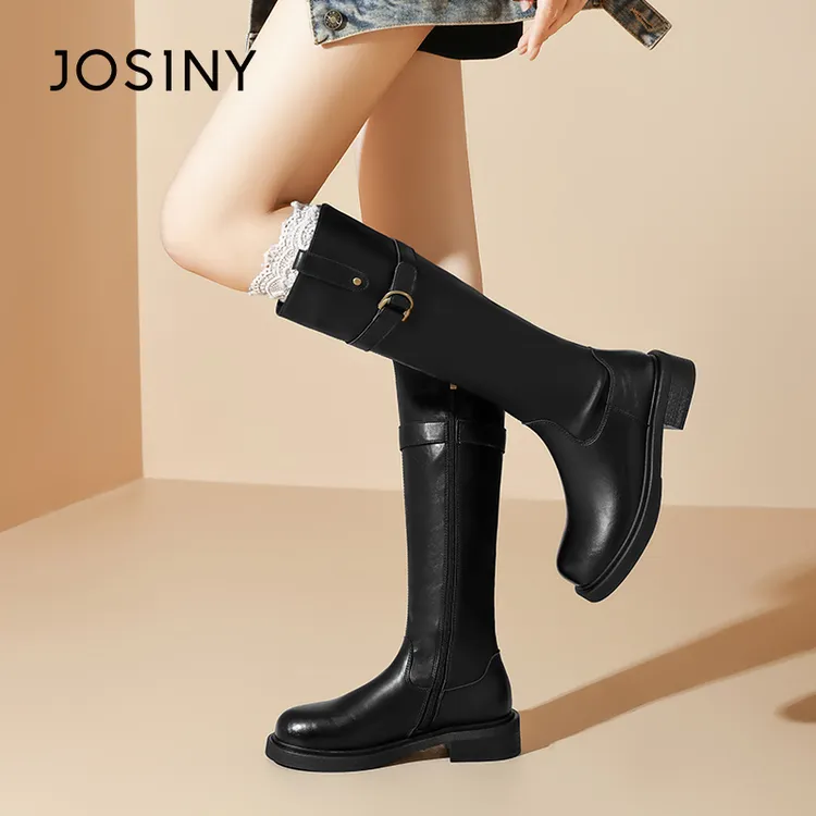 卓诗尼不过膝长靴2025秋冬新款时尚百搭女士外出流行加绒保暖女鞋