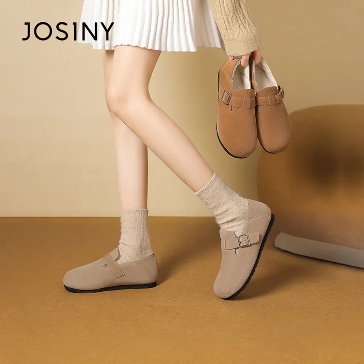 卓诗尼加绒保暖勃肯鞋女2025冬季新款圆头平底休闲百搭软底棉鞋