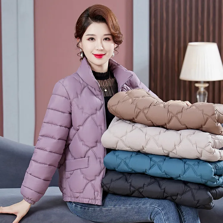 妈妈装女装修身大码女士时尚加厚保暖冬季立领短款中老年秋冬韩版