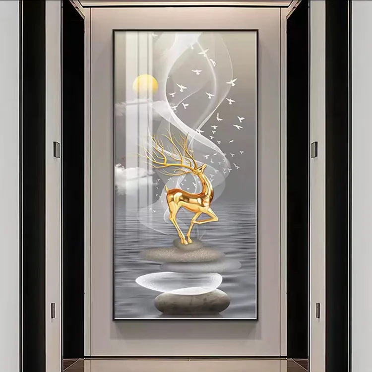 现代福鹿玄关装饰画轻奢正版走廊过道挂画大气入户墙艺术墙面平面