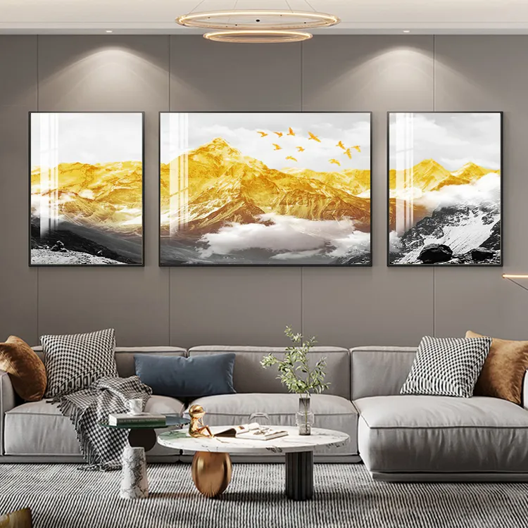 日照金山客厅装饰画北欧简约山水风景三联画现代风沙发背景墙挂画