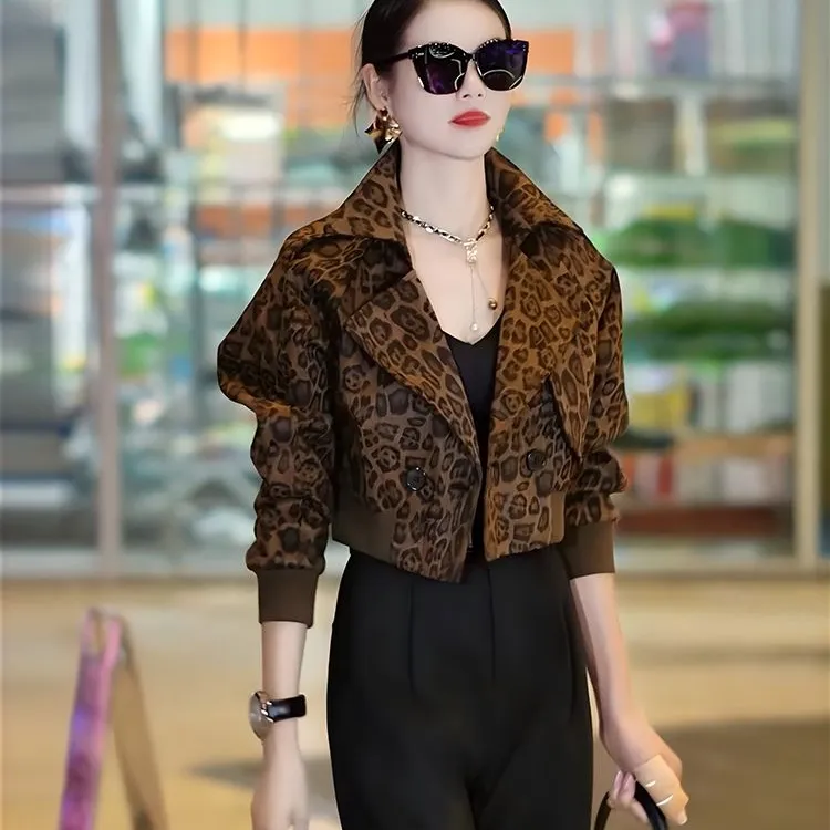 春秋爆款复古豹纹长袖短款外套女装2025秋冬新款痞帅炸街风女装